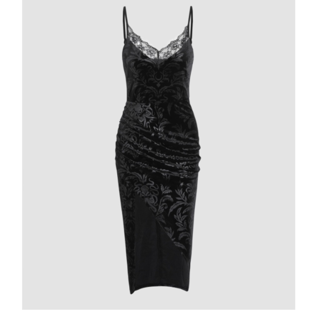 NWOT Cider Floral Jacquard Lace Trim Slit Cami Dress